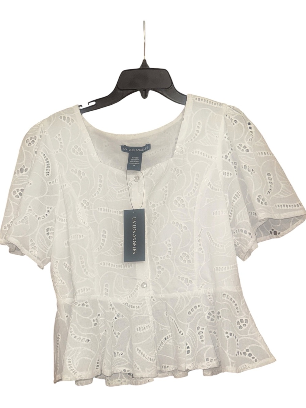 White Eyelet Peplum Short-Sleeve Top